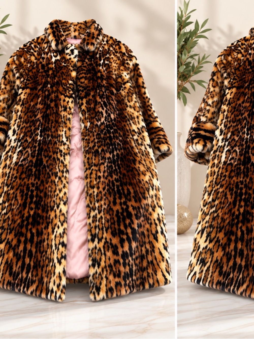 Vintage Leopard Print Faux fur Coat Size M